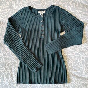 Coldwater Creek Ribbed Henley Sweater in Teal